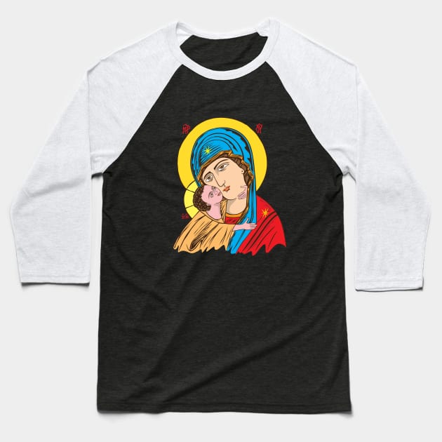 Virgin Mary and Little Christ Baseball T-Shirt by martinussumbaji